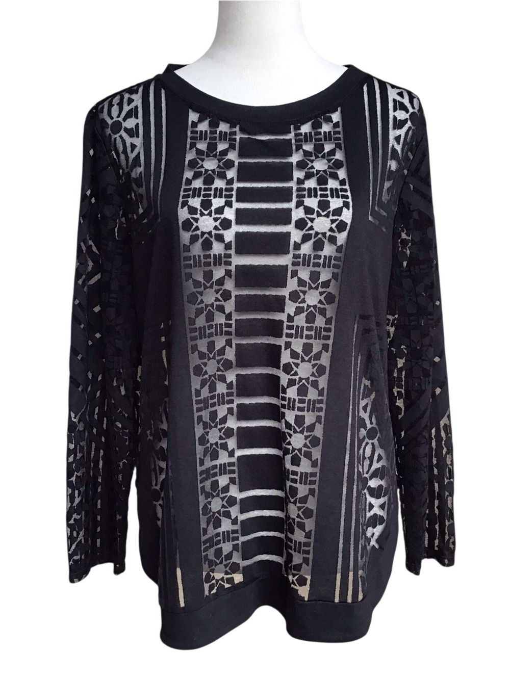 Bar 111 Black Semi Sheer Burnout Long Sleeve Top Size XL